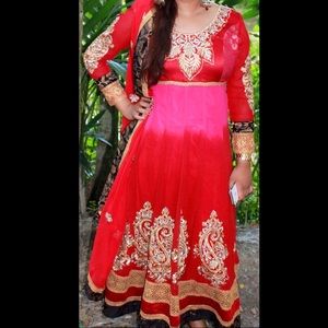 Red and Magenta Indian Anarkali Dress
